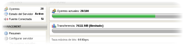 Detalle del panel de streaming